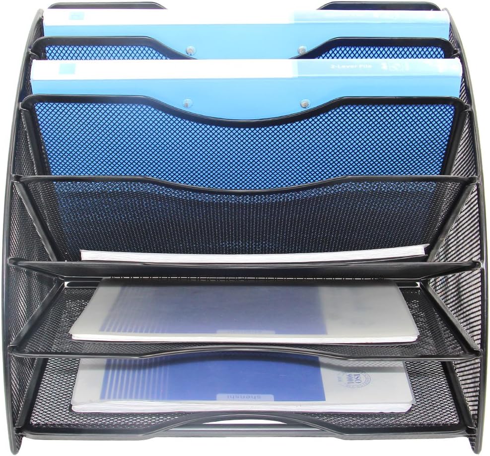 EasyPAG Desk File Organizer 6 Compartment Fan-Shaped Filing Paper Holder Letters Tray Desk Organizers and Accessories,Black - Image 5